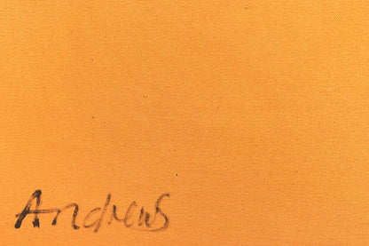 Close-up of signature in abstract geometric painting by Annabel Andrews