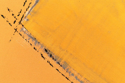 Partial view of geometric composition in orange and ochre tones by Annabel Andrews