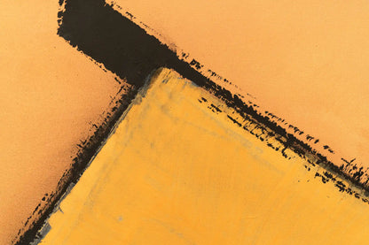 Close-up of black gestural lines in abstract geometric painting by Annabel Andrews